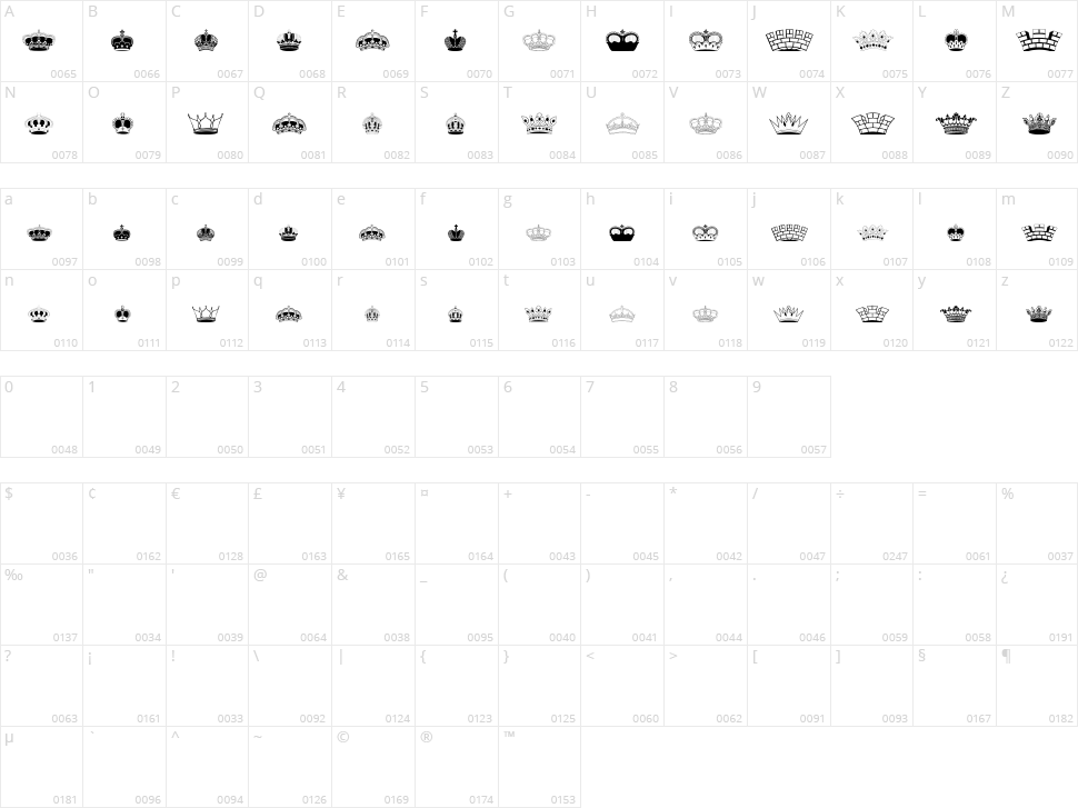 Intellecta Crowns Character Map