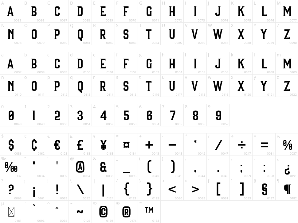 Intterno Character Map