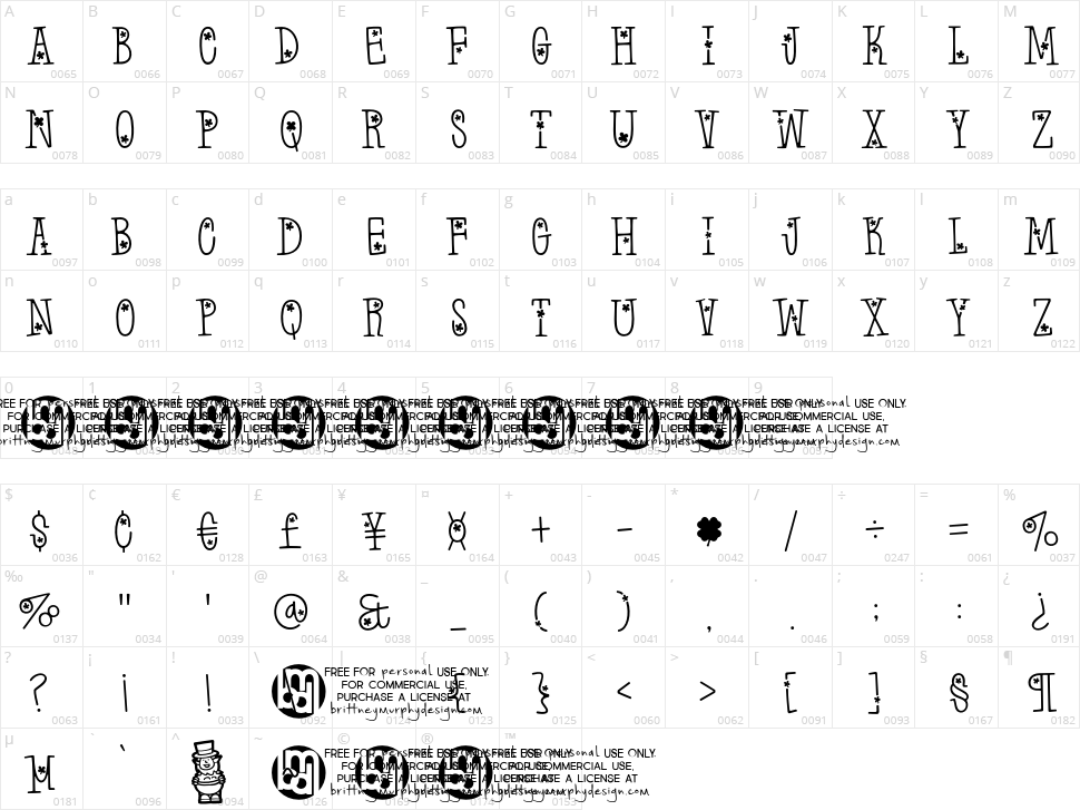 Irish Clovers Character Map