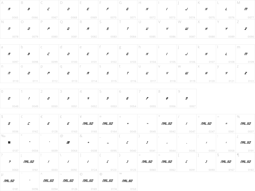 Italic Bricks Character Map