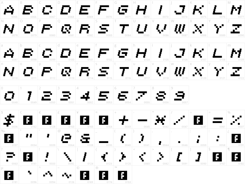 Italipixel Character Map