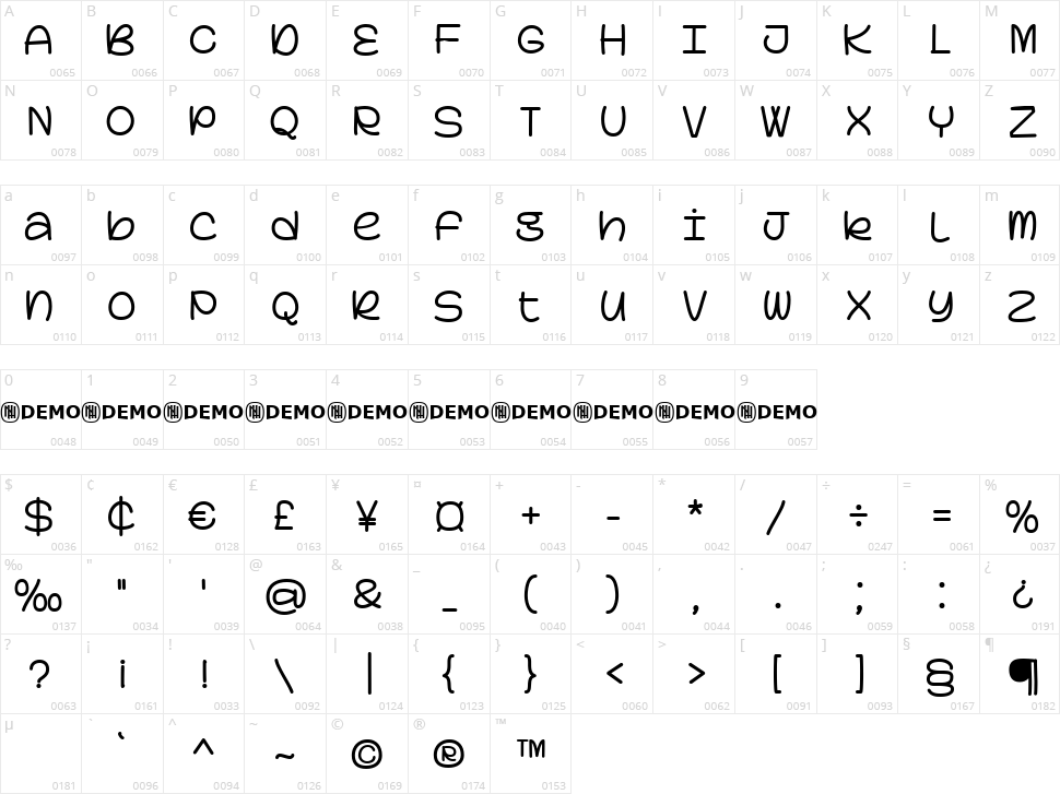 Ivory Silk Character Map