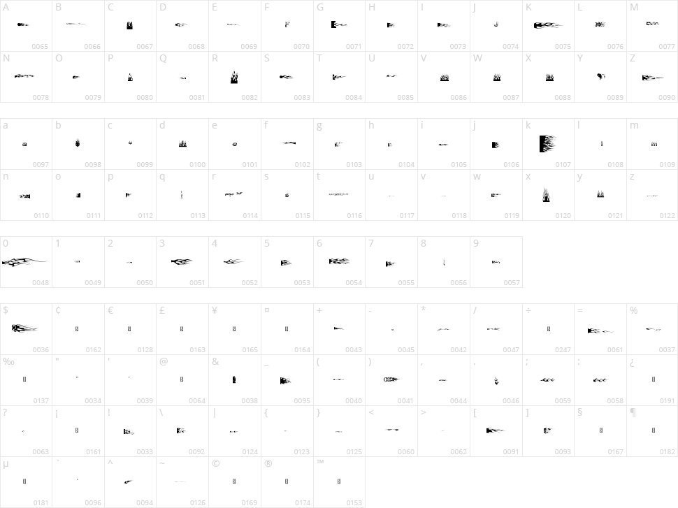 J-Flames Character Map