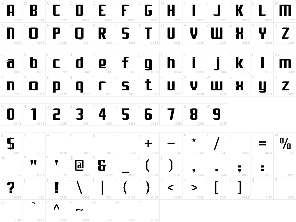 J-LOG Rebellion Sans Character Map