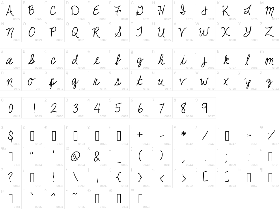 Jackie K Cursive Character Map