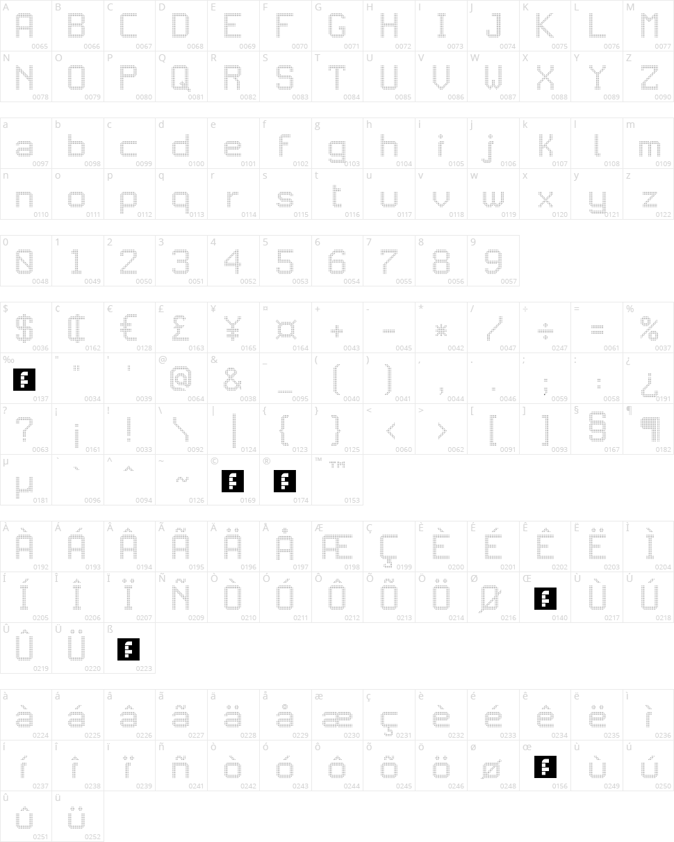 JD DigiSquare Character Map