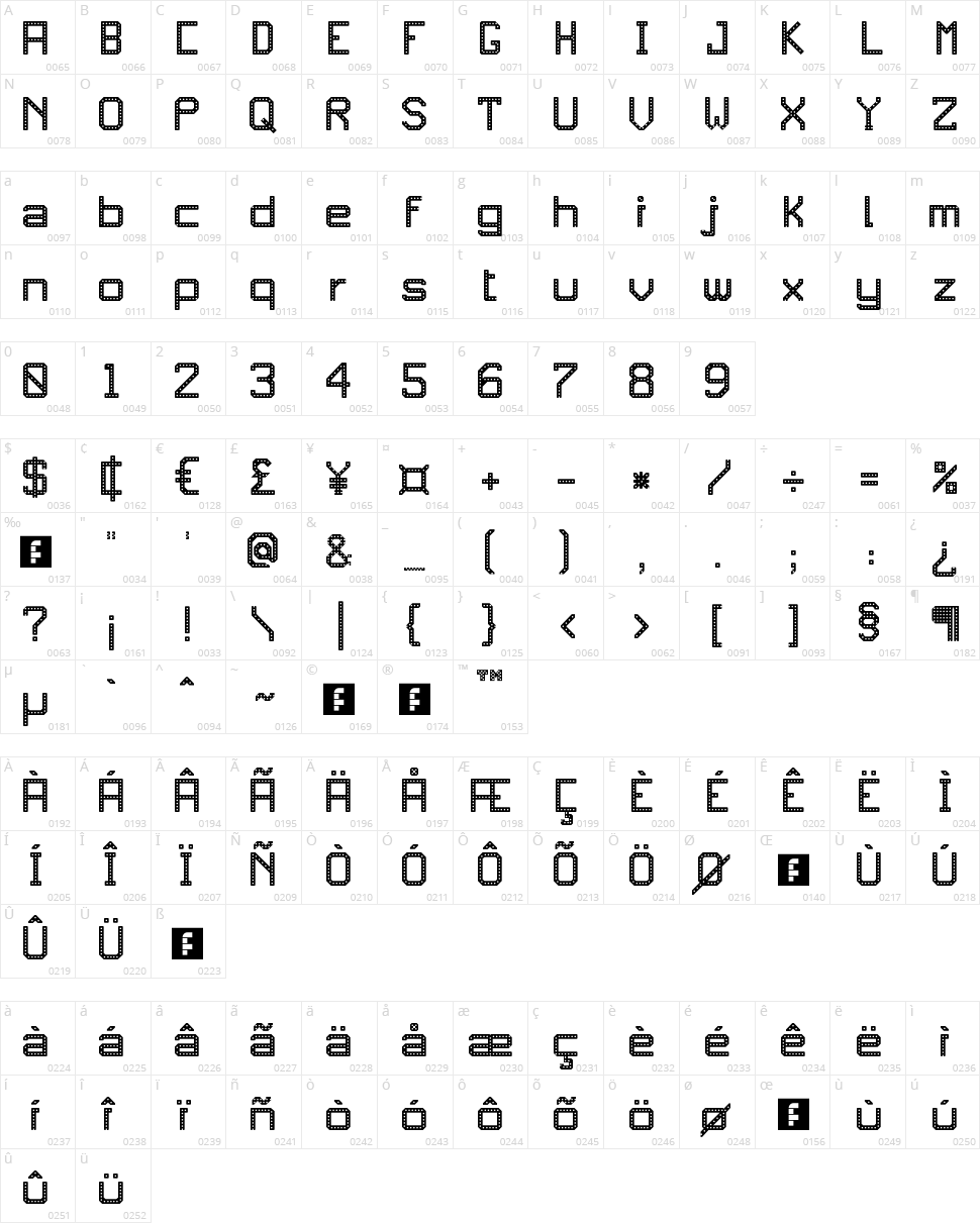 JD RevLED Character Map