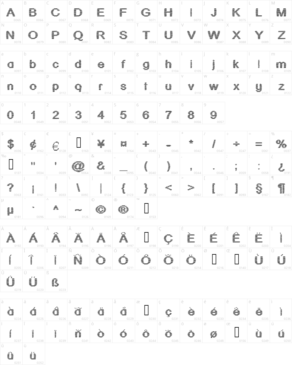 JD Stripex Character Map