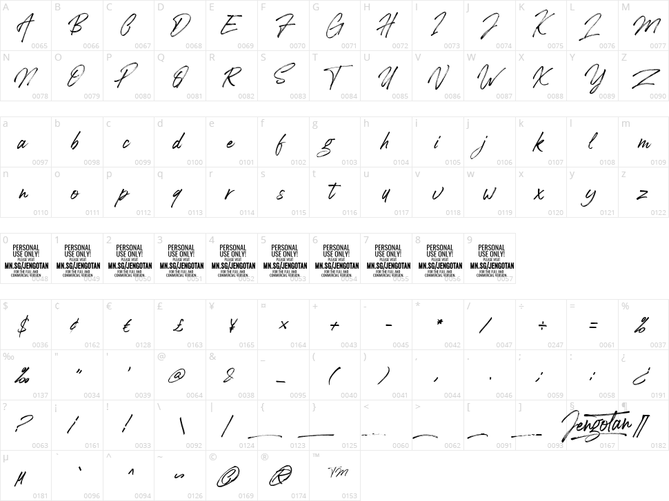 Jengotan Character Map