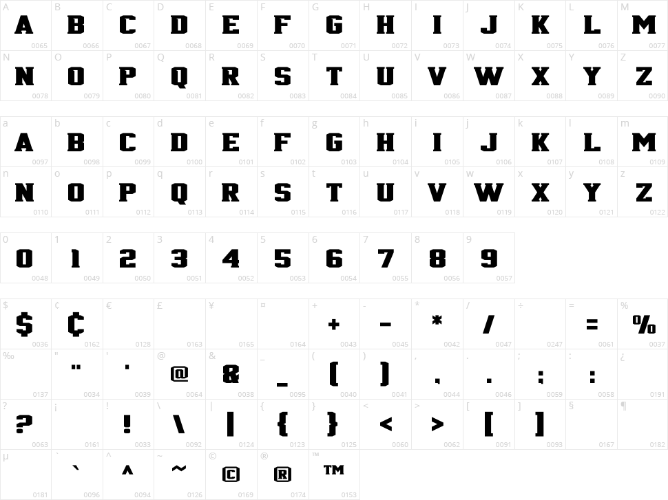 Jersey 716 Character Map