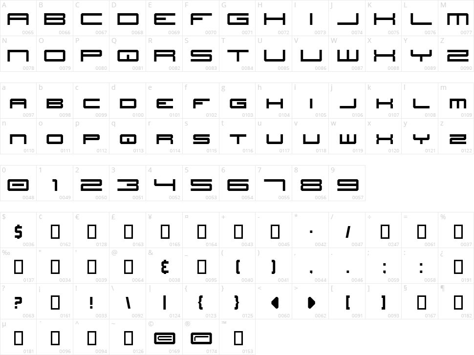 JH Titles Character Map