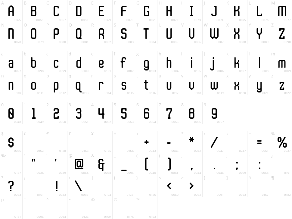 JLS Data Gothic Character Map