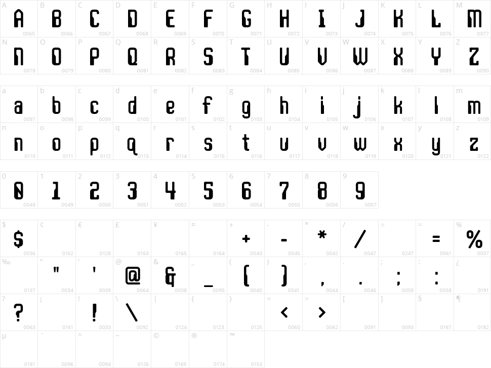 JLS Space Gothic Character Map