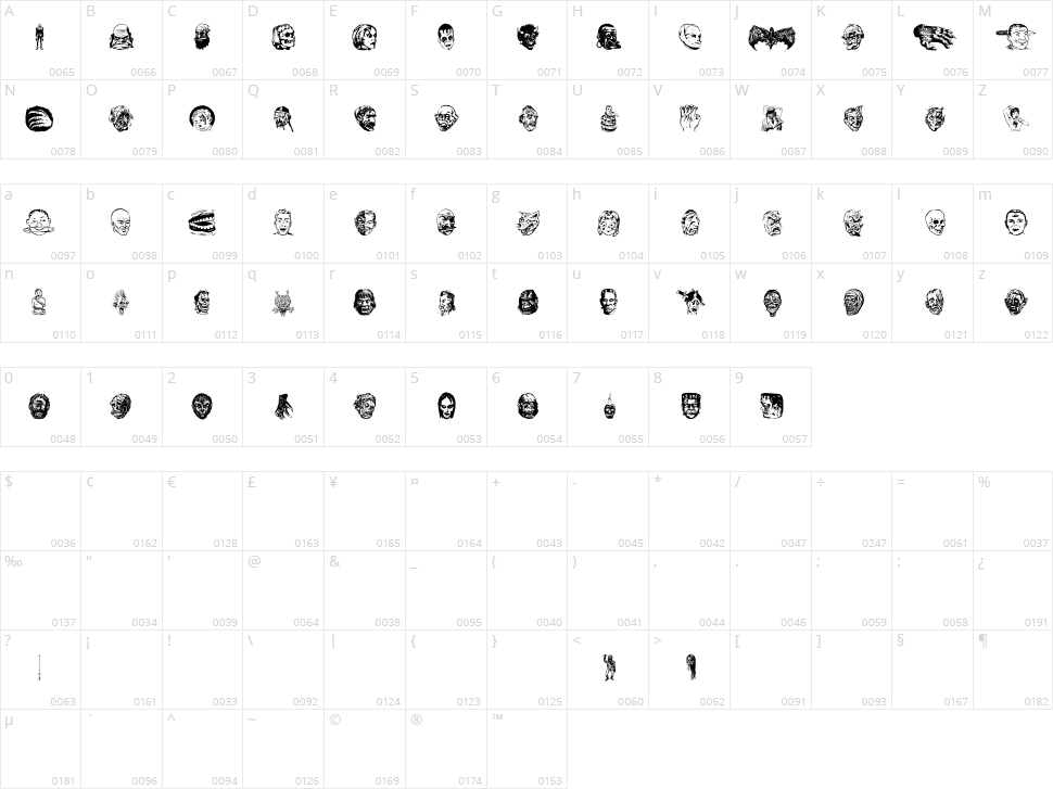 JMH Eerie Dingbats Character Map