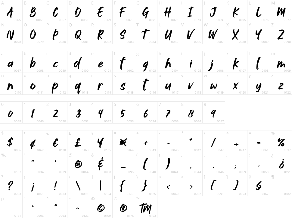 Jushley Shine Character Map