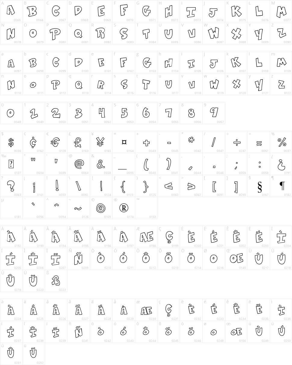 K26 Sidewalk Chalk Character Map
