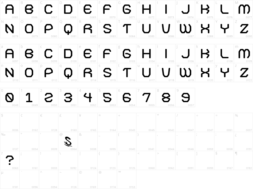 Kamone 7 Character Map
