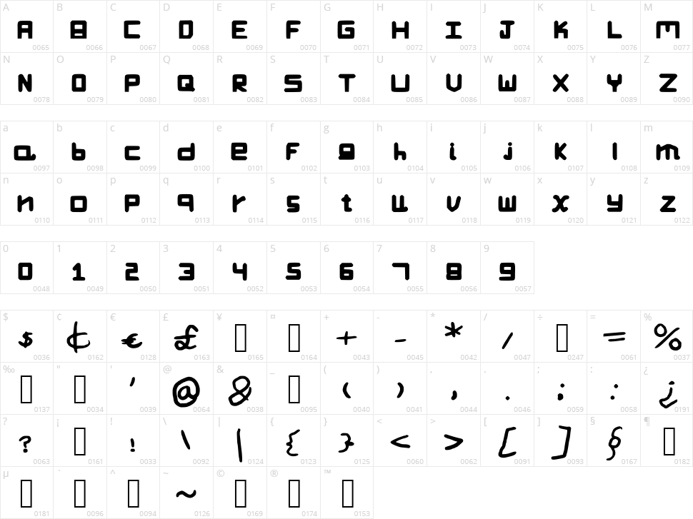 Kas Crack Font Character Map