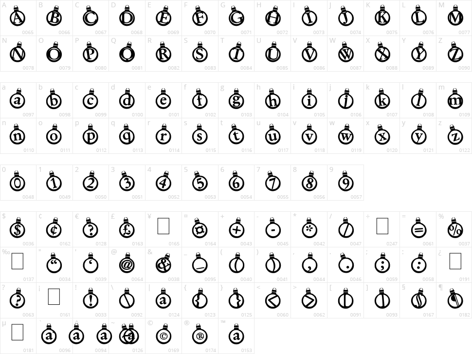 KerstKaarten Character Map