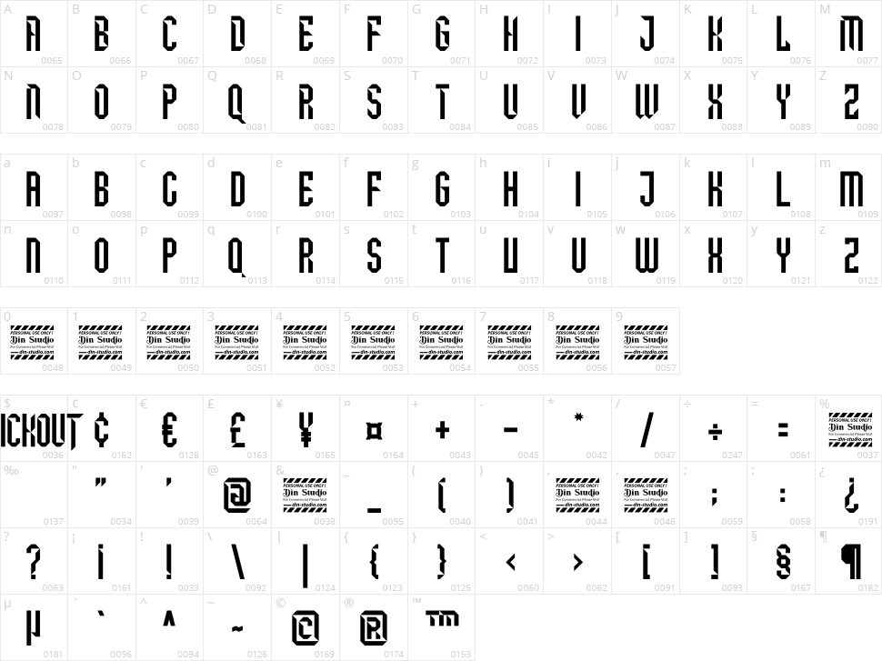 Kickout Character Map