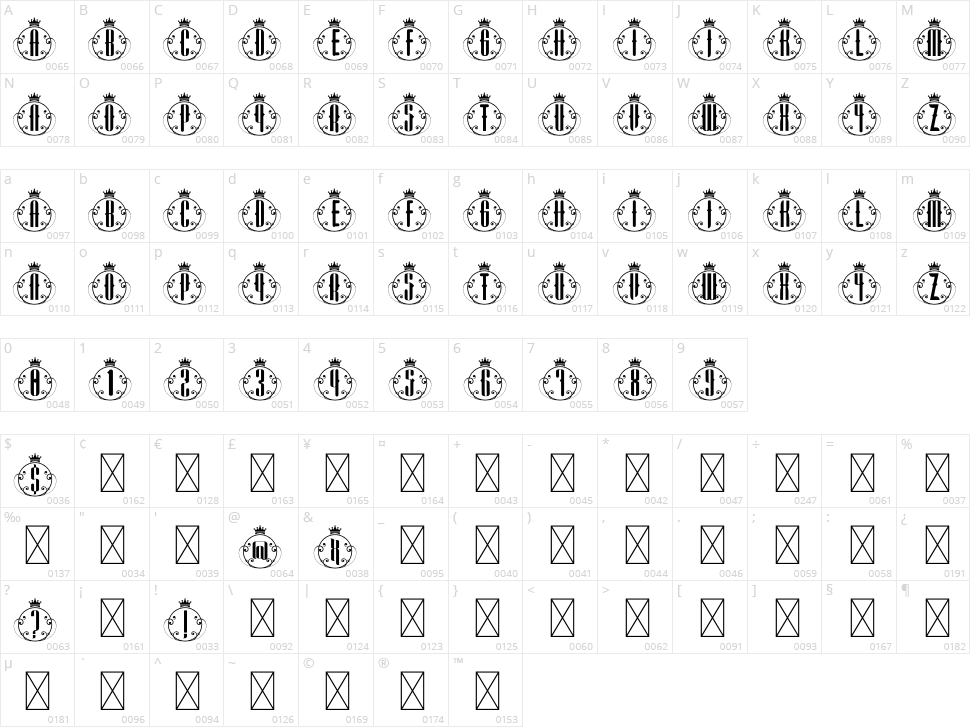 King Monogram Character Map