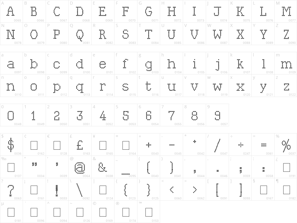 Kingthings Xstitch Character Map