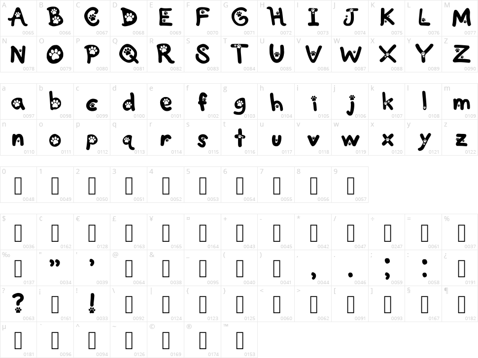 Kitten Paws Character Map