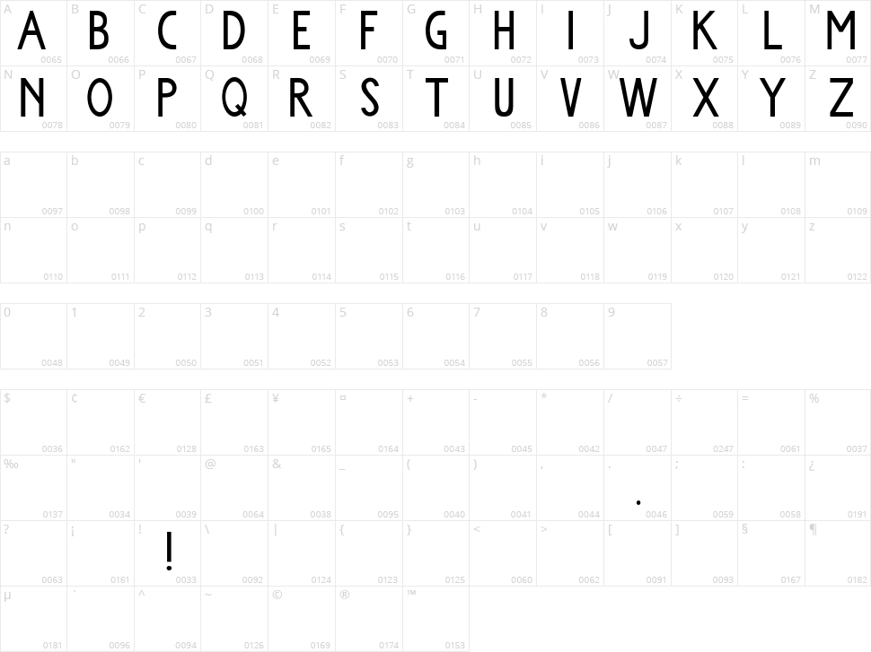 Komorebi Character Map