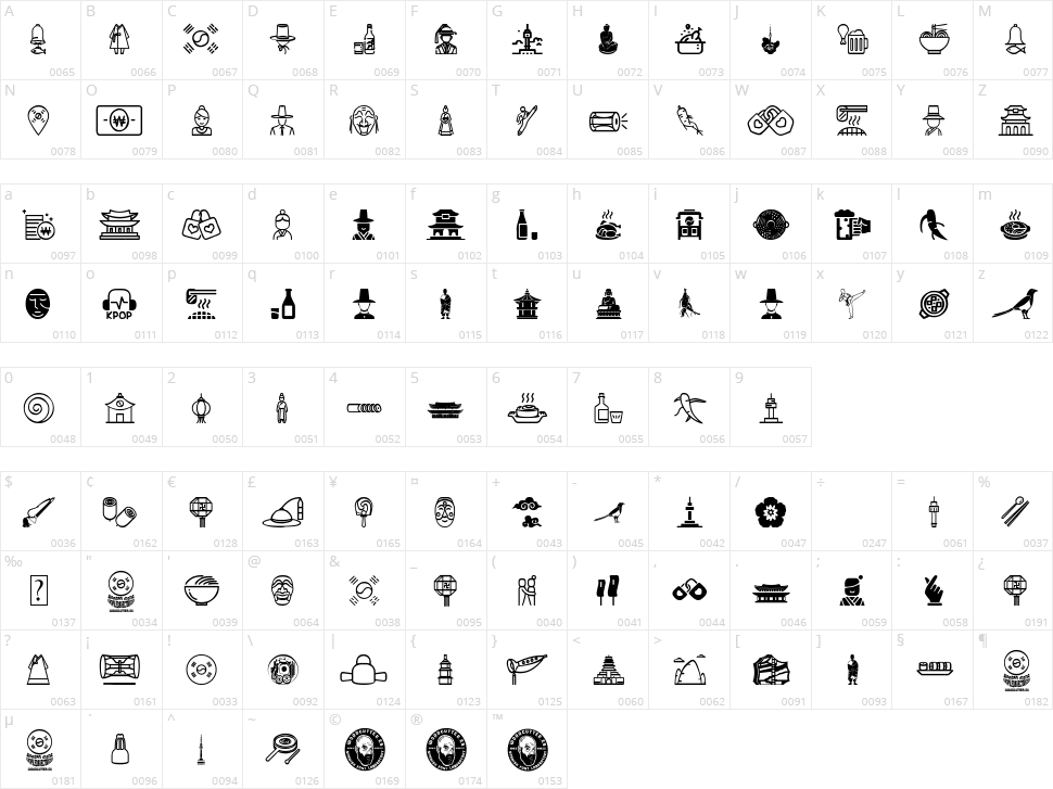 Korean Icons Character Map