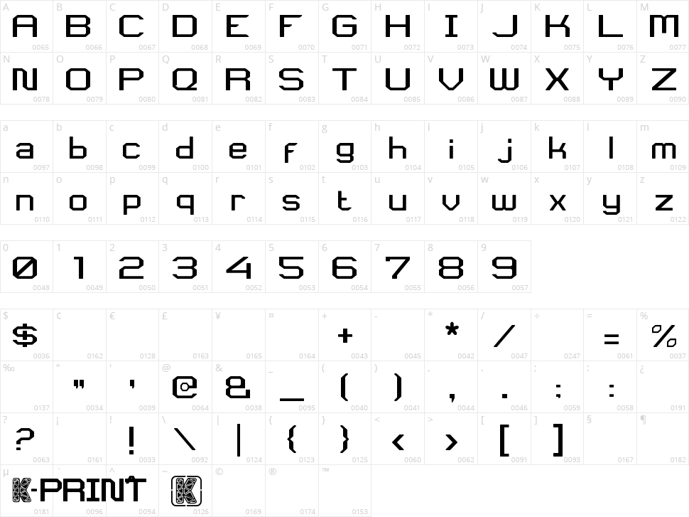 Kprint Character Map