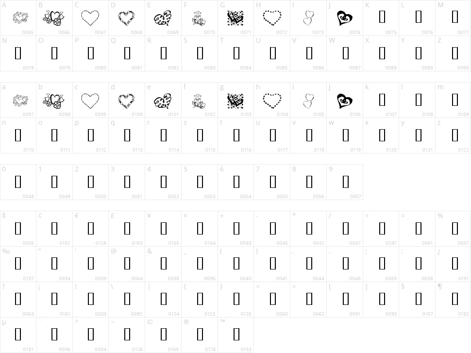 KR All About The Heart Character Map