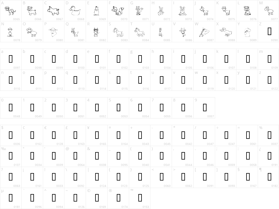 KR Barnyard Scraps Character Map