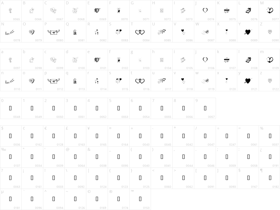 KR Be Mine Character Map