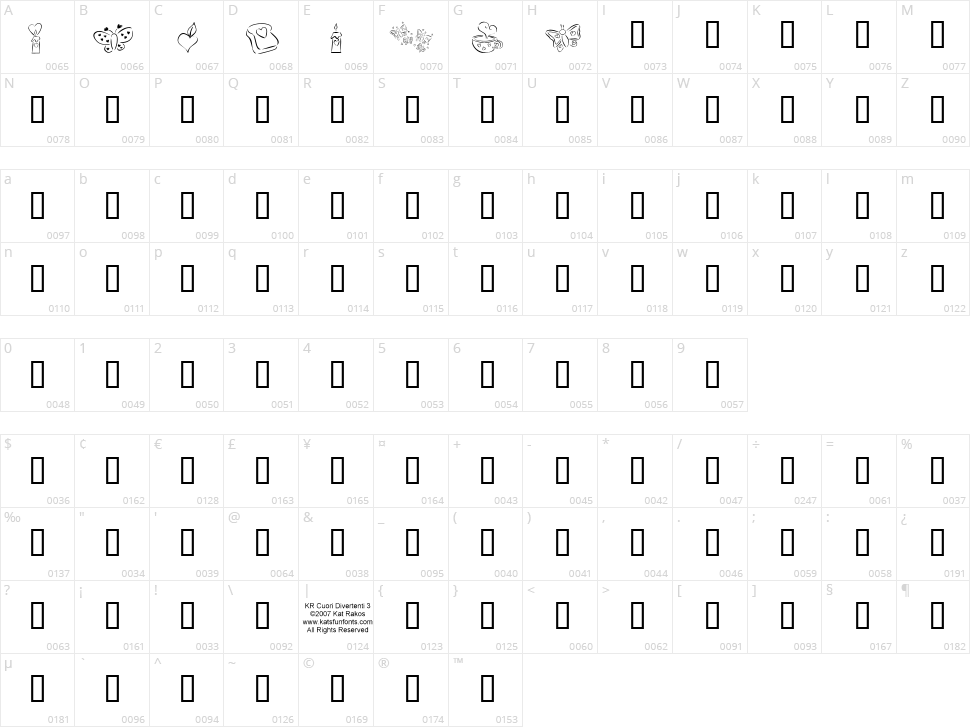 KR Cuori Divertenti 3 Character Map