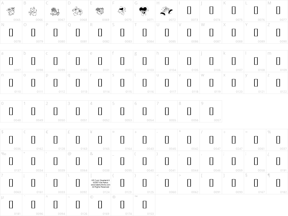 KR Cuori Divertenti 6 Character Map