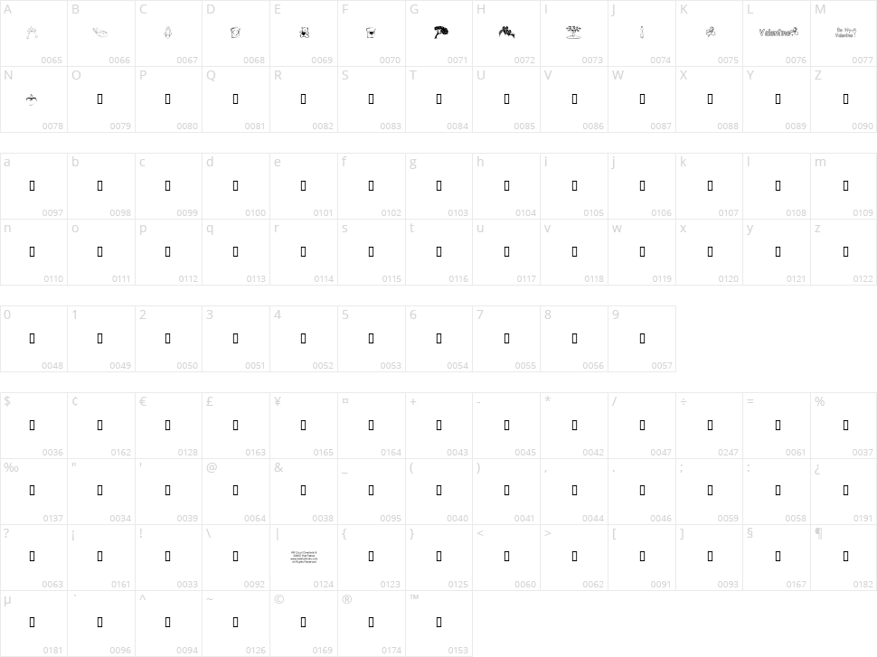 KR Cuori Divertenti 8 Character Map