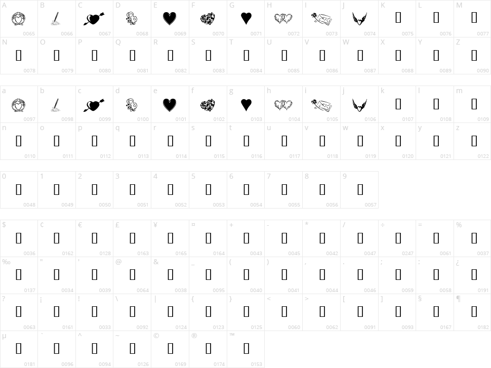 KR Heartily Character Map