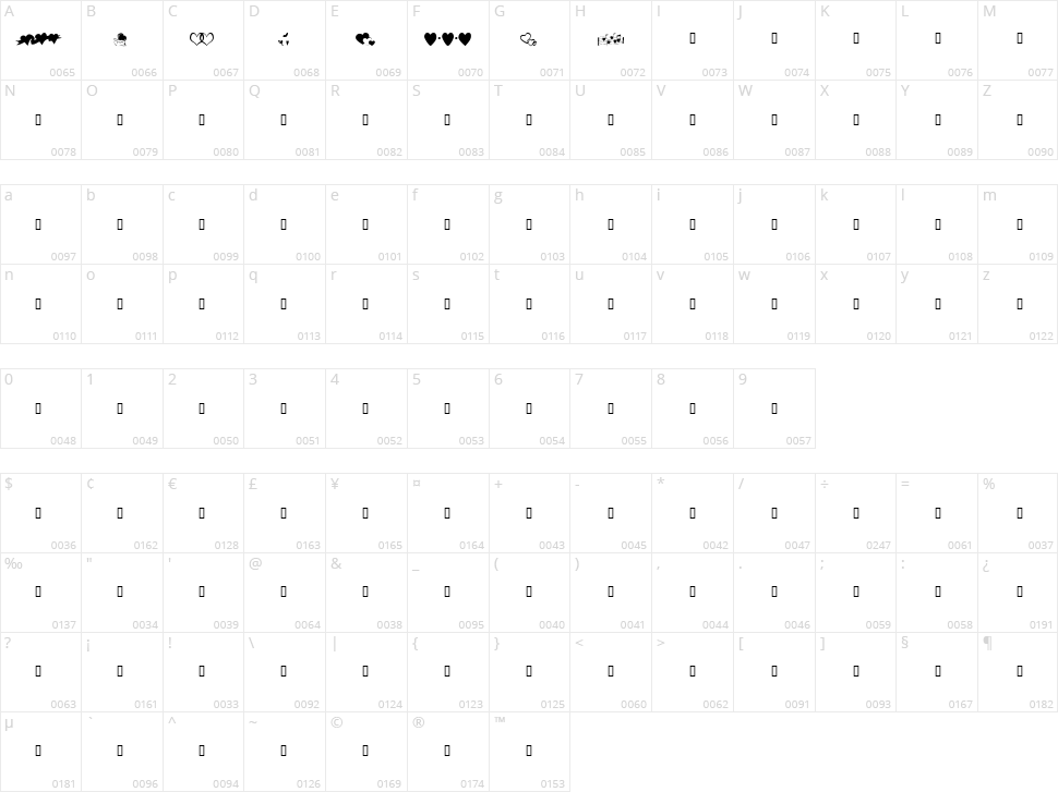 KR Hearts Along Character Map