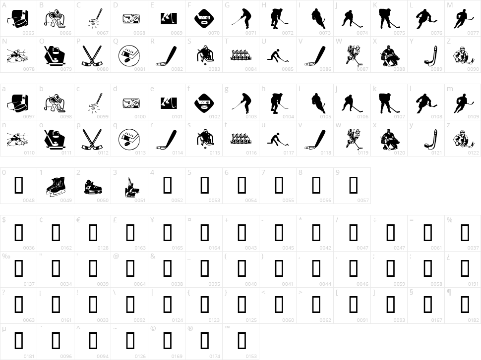 KR Hockey Dings Character Map