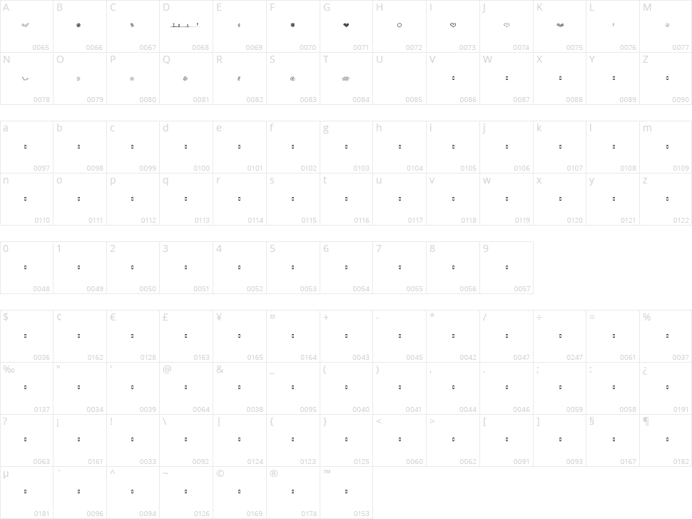 KR Just The Flowers Character Map