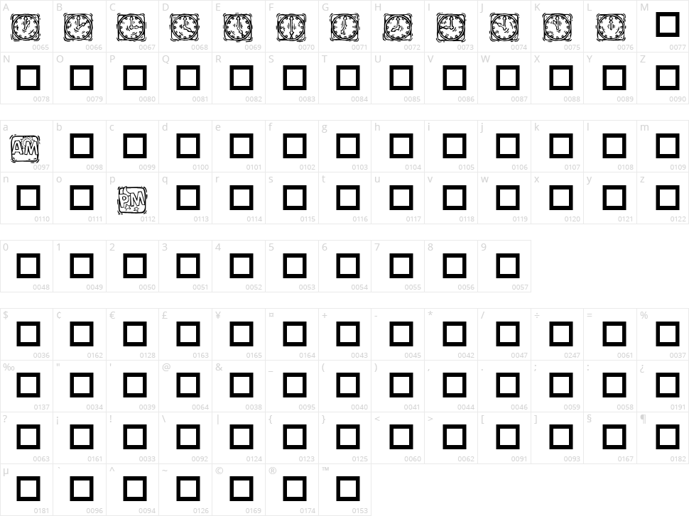 KR Lotsa Time Dings Character Map