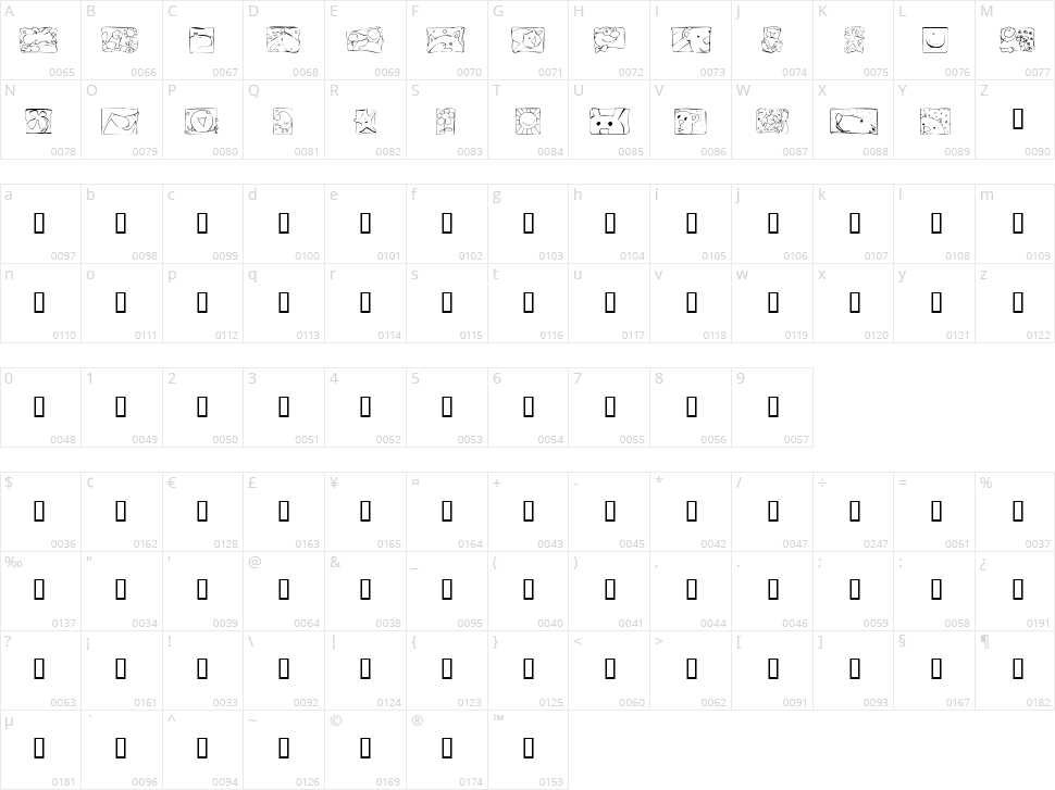 KR Scrappin Squares Character Map