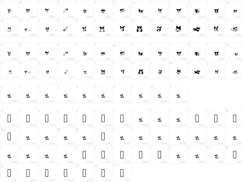 Kuromi Dingbats Character Map