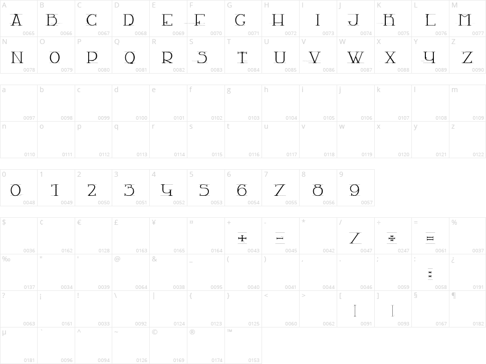 La Chambre 67 Character Map