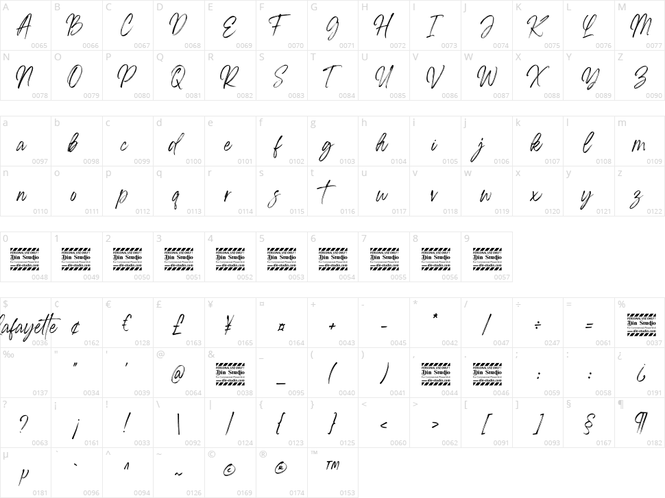 Lafayette Character Map