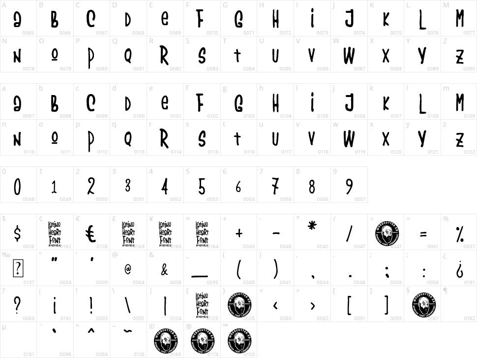 Latino Heart Character Map