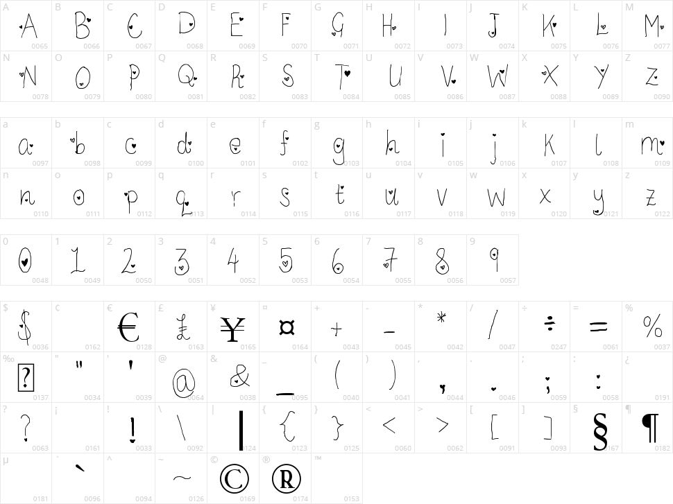 LC Look With Your Heart Character Map