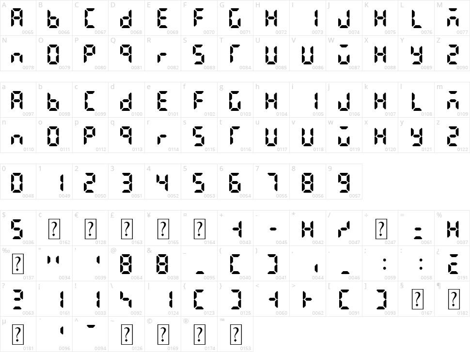LCD AT&T Phone Time/Date Character Map