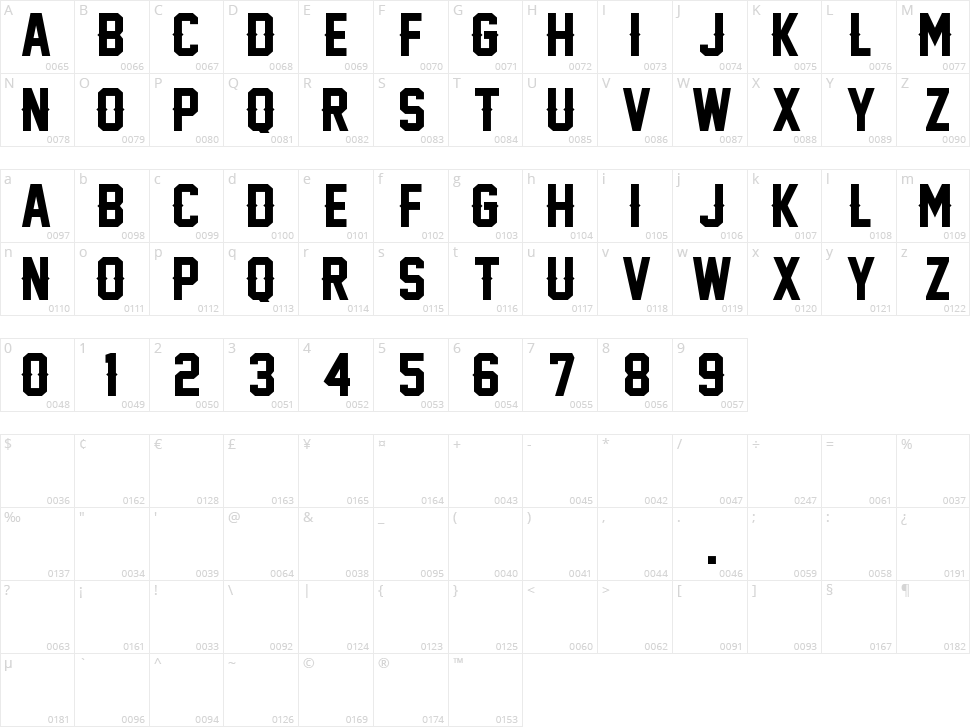 Legend M54 Character Map