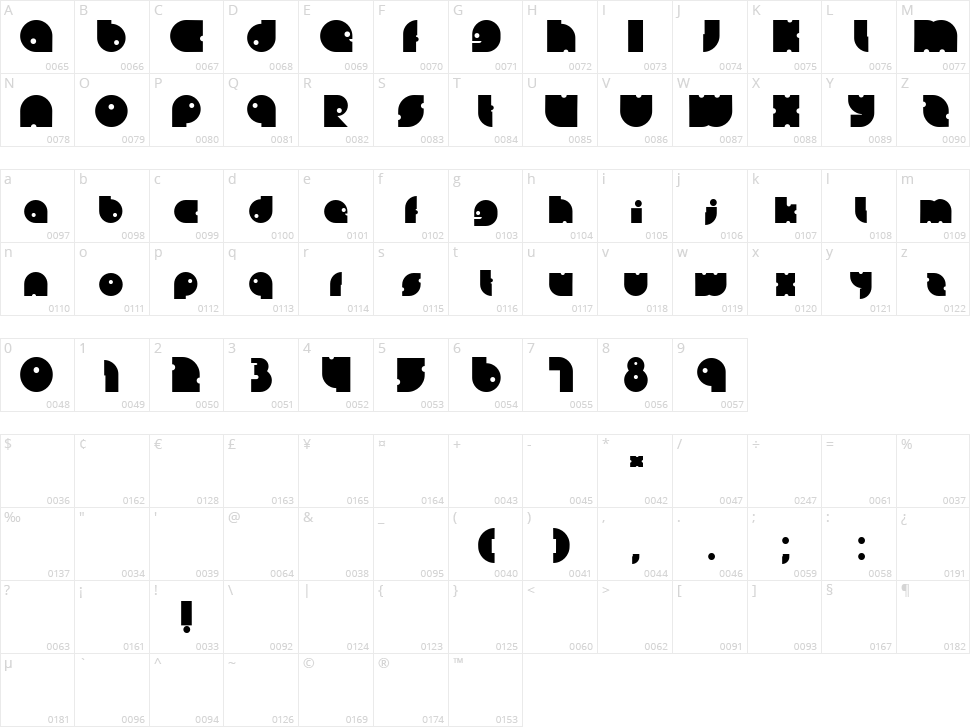 Lein Bold Character Map